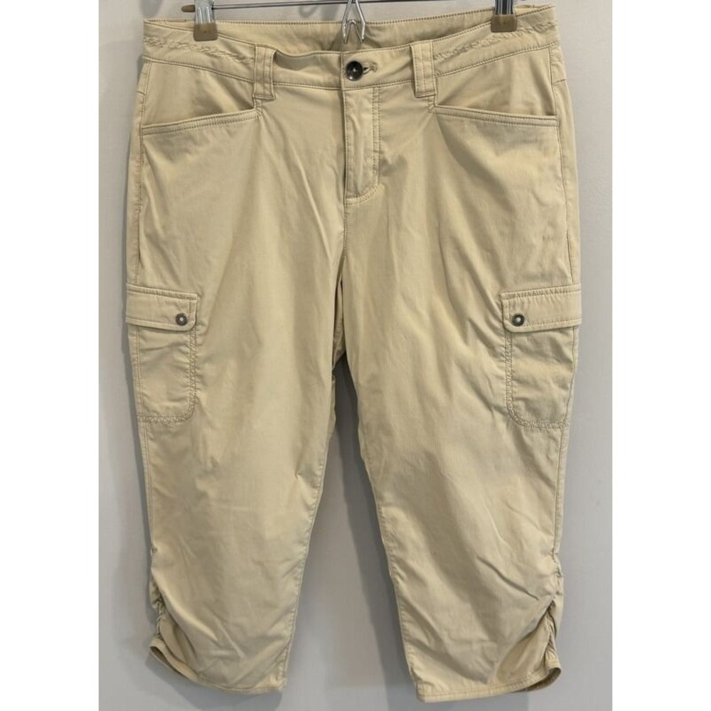 Eddie Bauer Travex Womens Capri Pants Hiking Nylon Stretch Light Stone Tan Size